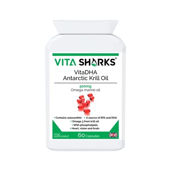 VitaDHA Antarctic Krill Oil - Potent Source of EPA & DHA to Support Brain Function, Heart Health, Blood, Hair, Skin, Joints &
