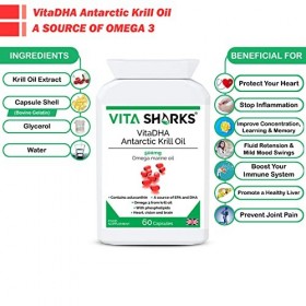 VitaDHA Antarctic Krill Oil - Potent Source of EPA & DHA to Support Brain Function, Heart Health, Blood, Hair, Skin, Joints &
