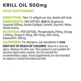 Bulk Gélules dhuile de krill, 500 mg, paquet de 180, lemballage peut varier Huiles de krill