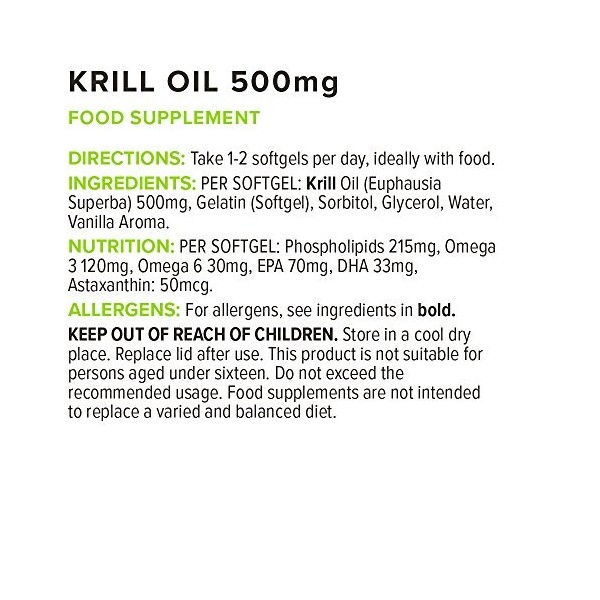 Bulk Gélules dhuile de krill, 500 mg, paquet de 180, lemballage peut varier Huiles de krill