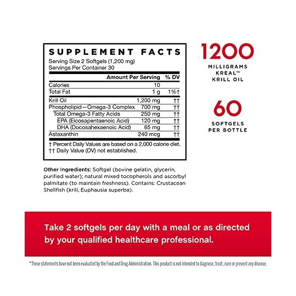 Jarrow Formulas Huile de krill – 60 gélules – Complexe phospholipidique oméga-3 avec astaxanthine – Peut favoriser la gestion