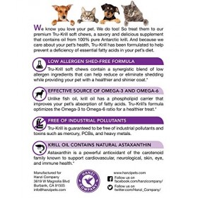 Hanzi Pets 1 Huile de krill de lAntarctique à mâcher douce pour chiens, riche en oméga 3, astaxanthine, vitamine E, peau et