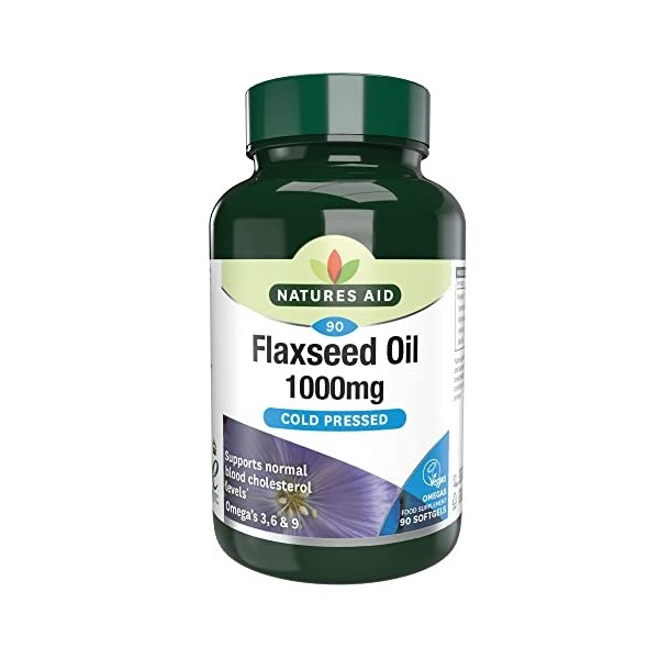 Natures Aid Capsules dHuile de Lin 1000mg - Oméga 3-6-9 Haute Puissance Pressées à Froid pour la Santé Cardiaque, le Cholest ...