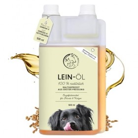 Huile de Lin pour Chiens 500 ML - Huile Chien de graines de Lin pressée à Froid, Riche en acides Gras Omega 3 pour Chien & 6 