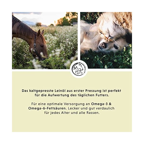 Huile de Lin pour Chiens 500 ML - Huile Chien de graines de Lin pressée à Froid, Riche en acides Gras Omega 3 pour Chien & 6 