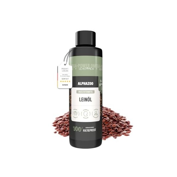 alphazoo Huile de Lin de première qualité pour Chiens, Chats et Chevaux 250ml, Huile de Lin pressée à Froid, Huile énergétiqu...