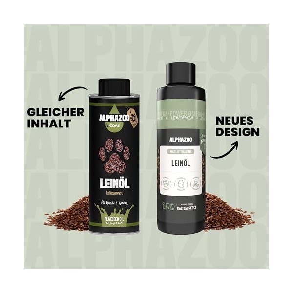 alphazoo Huile de Lin de première qualité pour Chiens, Chats et Chevaux 250ml, Huile de Lin pressée à Froid, Huile énergétiqu...