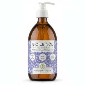 Wolfsbacher Huile de Lin Bio 500ml pour Chiens et Chats, Pressée à Froid DE-ÖKO-060 Oméga