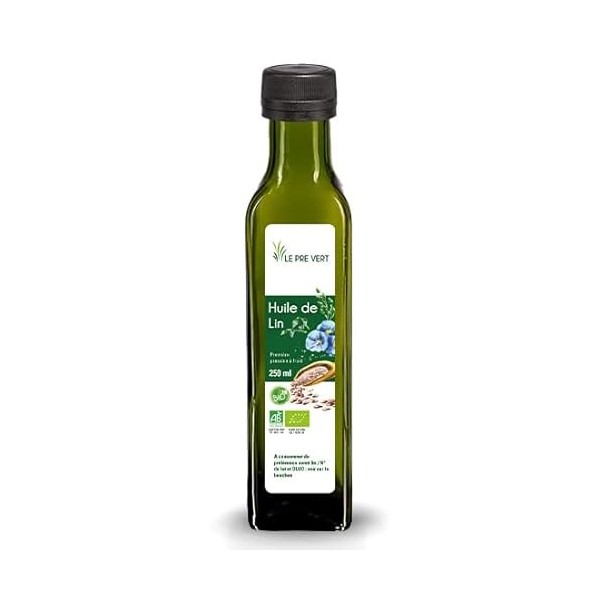 HUILE DE LIN BIO - Source dOméga 3 - Le Pré Vert - 250 ml - Vierge - Fabriquée et extraite à froid