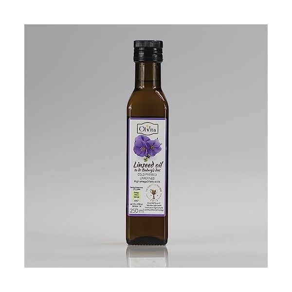 Huile de lin, huile Budwig, brute, pressée à froid 250ml OLVITA