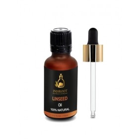 INDIROOT Huile de lin, 100 % naturelle, flacon en verre ambré avec compte-gouttes, 15 ml 15 ml, graines de lin 