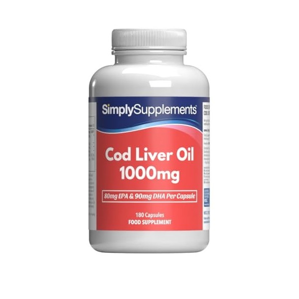 Huile de Foie de Morue 1000mg - 180 Gélules - 2 mois de bienfaits - SimplySupplements.