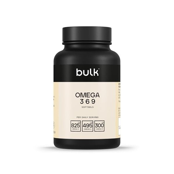 Bulk Gélules Oméga 3 6 9, huile de poisson, huile de lin, huile de tournesol, 1000 mg, paquet de 90, lemballage peut varier