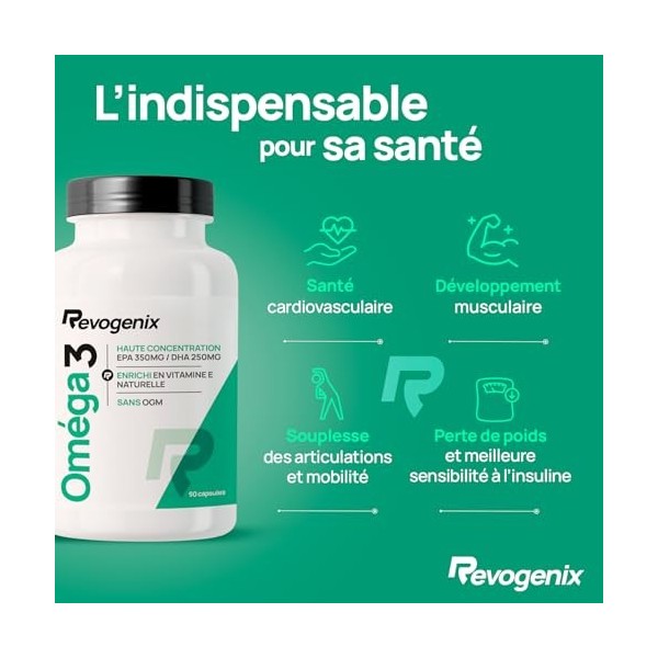 Oméga 3 | Huile de Poissons Sauvages et Vitamine E | Riche en Acides Gras 350 mg EPA + 250 mg DHA pour 2 Capsules | Huile Pur