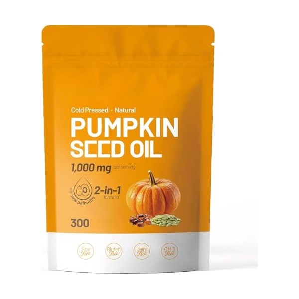 Huile de graines de citrouille - Palmier nain - 1000 mg dhuile de graines de citrouille, sans gluten, sans OGM,1pcs Huiles de...