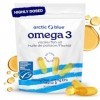 Arctic Blue Oméga-3 Huile de Poisson 60 Capsules — 550mg de DHA + 275mg d’EPA + 10µg de Vitamine D3 par Capsule — Huile de Co