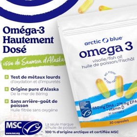 Arctic Blue Oméga-3 Huile de Poisson 60 Capsules — 550mg de DHA + 275mg d’EPA + 10µg de Vitamine D3 par Capsule — Huile de Co