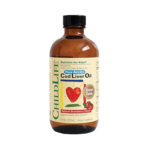 Child Lifes Huile de foie de morue arctique pure, arôme naturel de fraise, 237 ml