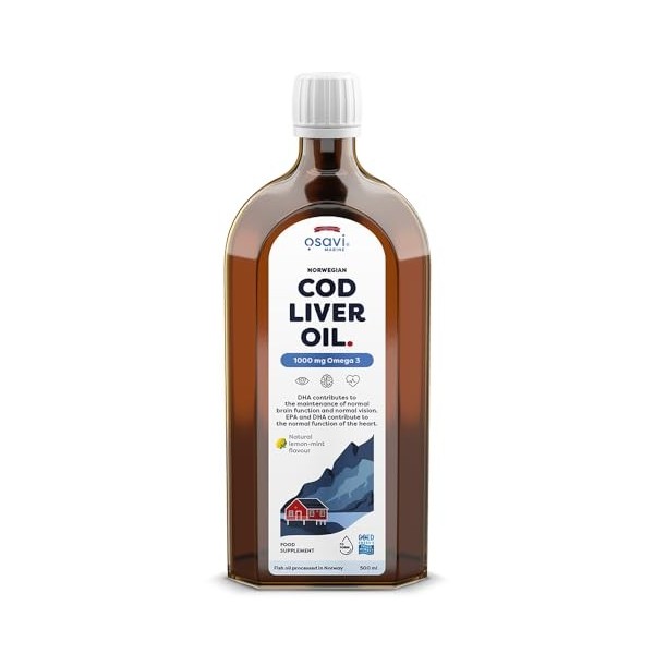 Norwegian Cod Liver Oil, 1000mg Omega 3 Lemon-Mint - 500 ml.
