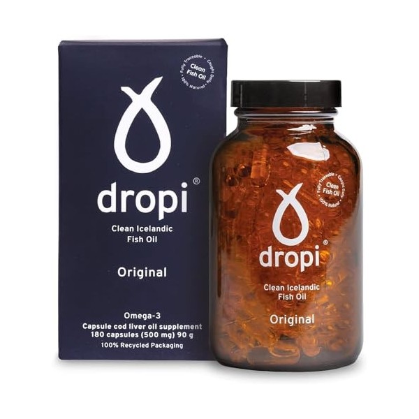 Dropi Huile de foie de morue Pur dIslande - Supplémentaire vierge 180 capsules
