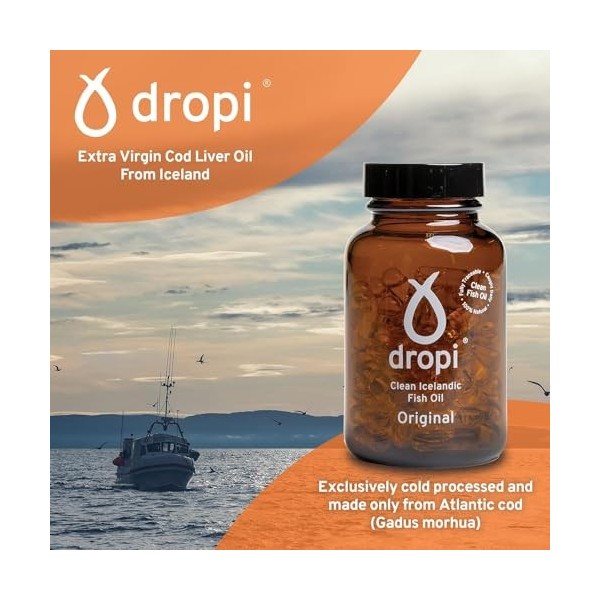 Dropi Huile de foie de morue Pur dIslande - Supplémentaire vierge 180 capsules