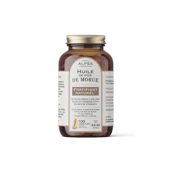 VITALYS ALPES - Huile de Foie de Morue - Complément Alimentaire Riche en Vitamine D, Vitamine A & Oméga 3 - Fortifiant Nature...