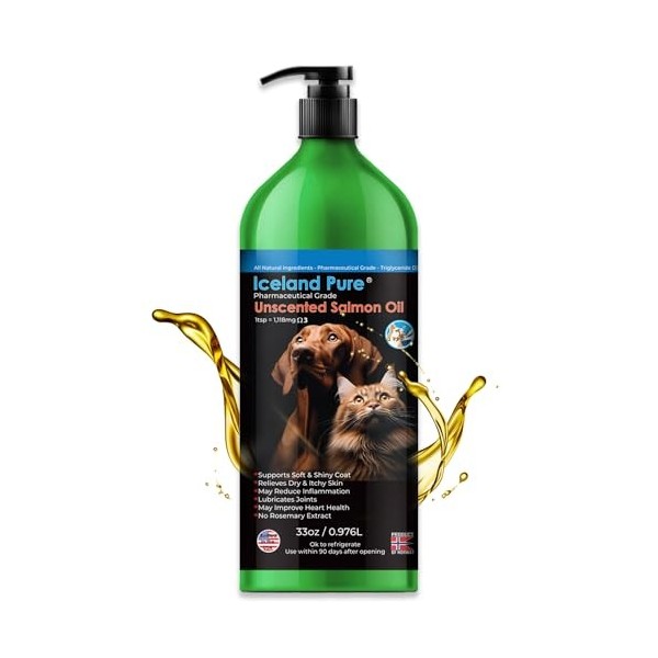 Iceland Pure SL33 Huile de saumon non parfumée de qualité pharmaceutique provenant des eaux pures de Norvège – 935,5 g