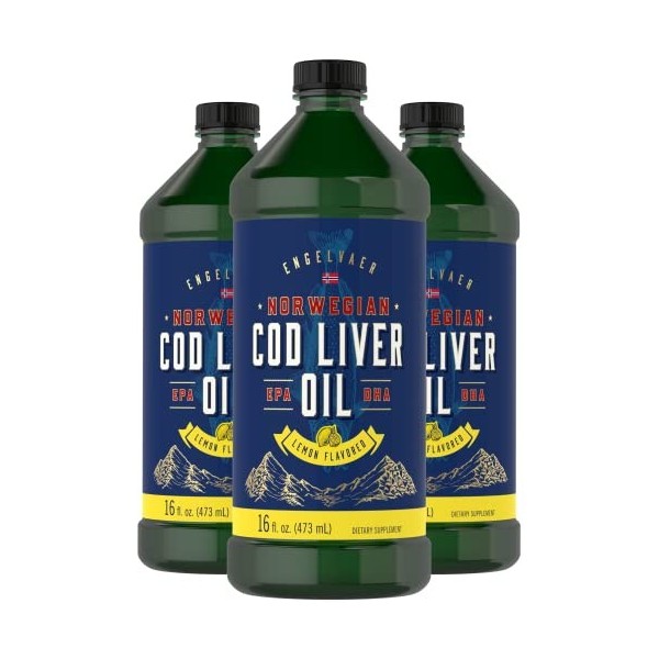 Carlyle Huile de foie de morue liquide, 473,2 ml, saveur citron, norvégienne, sans OGM, sans gluten