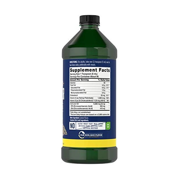 Carlyle Huile de foie de morue liquide, 473,2 ml, saveur citron, norvégienne, sans OGM, sans gluten