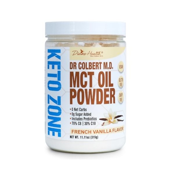 Divine Health - Keto Zone MCT Poudre dhuile de Dr. Colbert Vanille française - 11.11 oz.