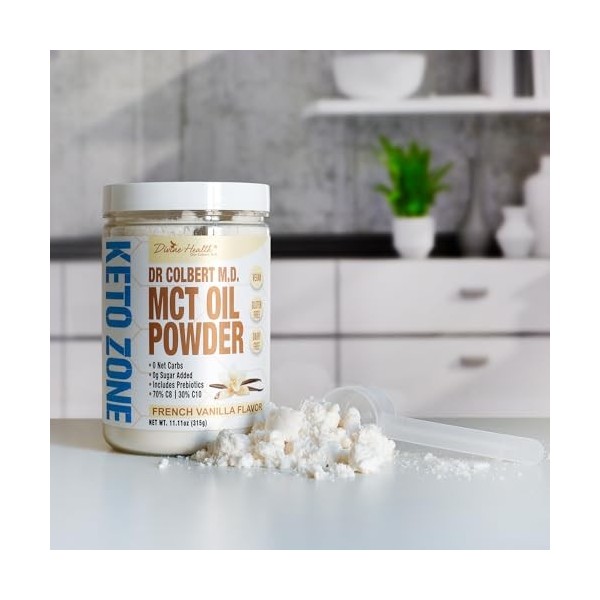 Divine Health - Keto Zone MCT Poudre dhuile de Dr. Colbert Vanille française - 11.11 oz.