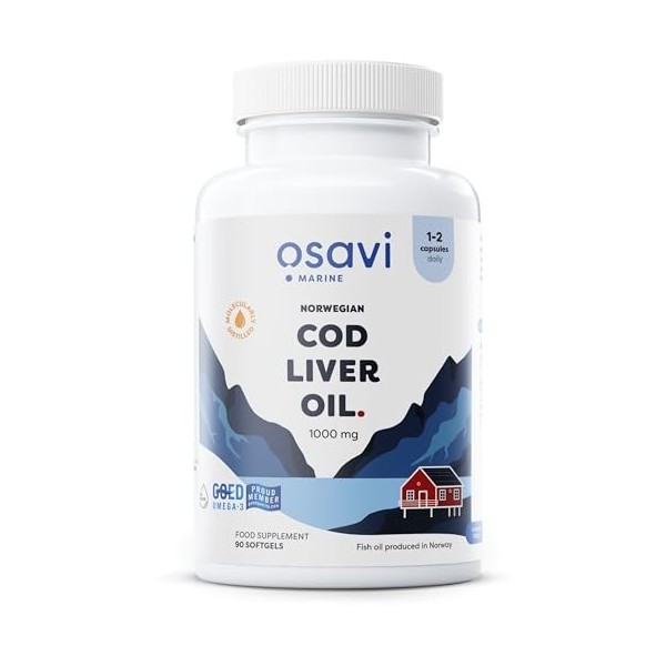 Osavi Norwegian Cod Liver Oil Softgels, 1000mg Lemon - 90 softgels