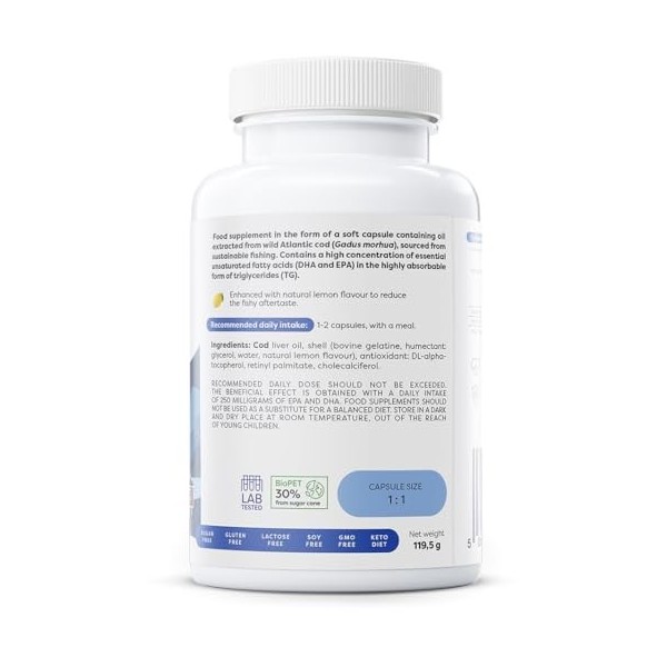 Osavi Norwegian Cod Liver Oil Softgels, 1000mg Lemon - 90 softgels