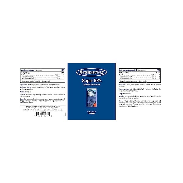 Super EPA Fish Oil Concentrate 200 Softgels - Allergy Research Group Huiles de poisson
