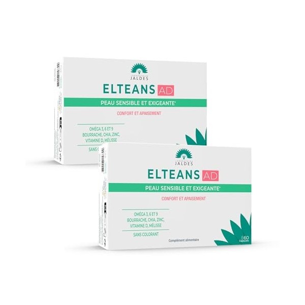 ELTEANS AD Lot de 2X60 Capsules | Pour Nourrir Et Apaiser Les Peaux Sensibles Et Exigeantes | Composé d’Ingrédients d’Origine