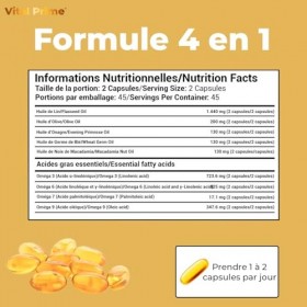 VITAL PRIME Oméga 3 6 7 9 2800MG | 90 Capsules Enrichies en Huiles de Lin, Onagre, Olive, Germe de Blé et Noix de Macadamia |