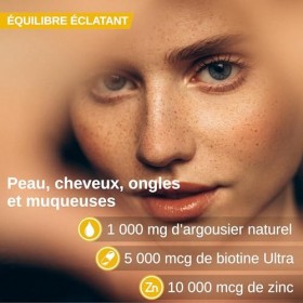Argousier avec Biotine Ultra 5 000 µg et Zinc – 180 Capsules Molles | Haute Concentration : 1000 mg d’Huile d’Argousier ave