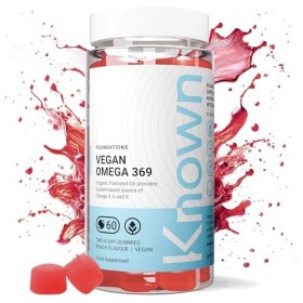 Known Vegan Omega 3-6-9 Gummies – Saveur Pêche – 400mg Huile de Lin Biologique – Complément Gommes Végan à Mâcher – Alternati