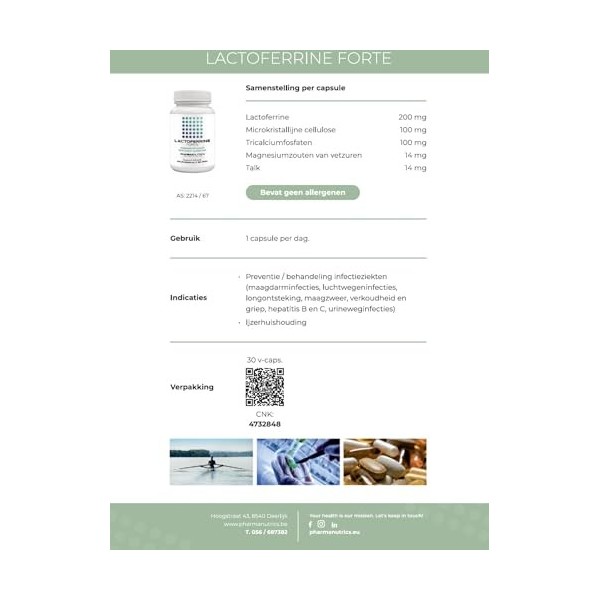 LACTOFERRINE FORTE 30 V-CAPS PHARMANUTRICS//WEERSTAND-IMMUNITEIT-DARMWERKING//VOEDINGSSUPPLEMENT