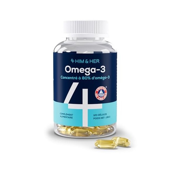 Oméga 3 DHA EPA 1334mg – Huile de Poisson Haute Concentration 80% – 120 Gélules – Cœur, Cerveau, Vision – Certifié Friend o