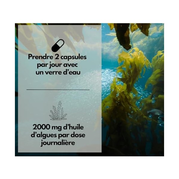 EXVital® Oméga 3 à base dhuile dalgues, végétalien, 120 gélules, 2000 mg, 600 mg de DHA et 300 mg dEPA par jour, issu dal