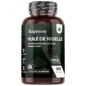 Huile de Nigelle Cumin Noir 1000mg - 180 Gélules Vegan pour 6 Mois, Huile de Graines de Cumin Noir Pressé à Froid, Poudre de 