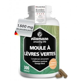 Moule Verte de Nouvelle Zélande 1500 mg - Omega 3 et Glycosaminoglycanes - 300 Gélules Poudre de Moules à Lèvres Vertes - Com