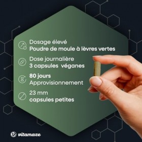 Moule Verte de Nouvelle Zélande 1500 mg - Omega 3 et Glycosaminoglycanes - 300 Gélules Poudre de Moules à Lèvres Vertes - Com