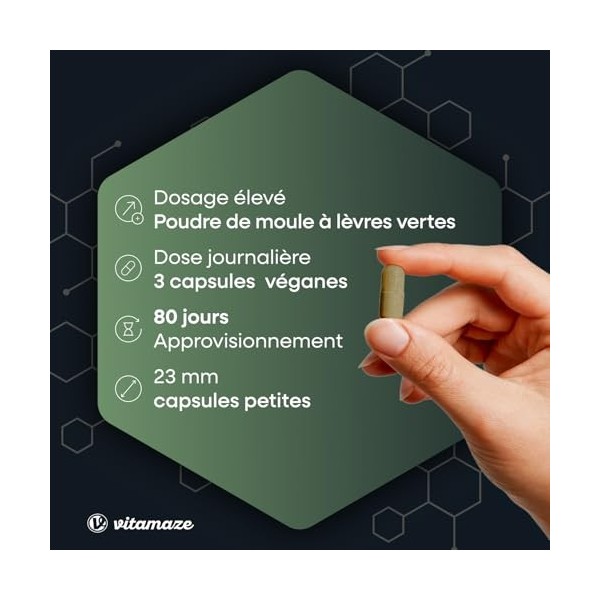 Moule Verte de Nouvelle Zélande 1500 mg - Omega 3 et Glycosaminoglycanes - 300 Gélules Poudre de Moules à Lèvres Vertes - Com