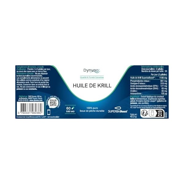 Huile de Krill Pure Superba Boost™ 590mg - Oméga-3 Phospholipidiques & Astaxanthine - Soutien Cœur, Cerveau & Vision - Pêche ...