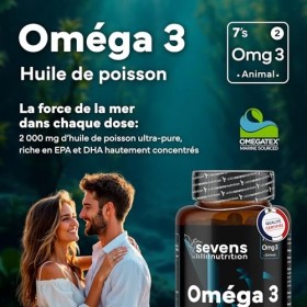 Omega 3 Huile de Poissons Sauvages 2000 mg Premium - Omegatex® - Haute concentration en EPA 720 mg & DHA 480 mg - Fonctio