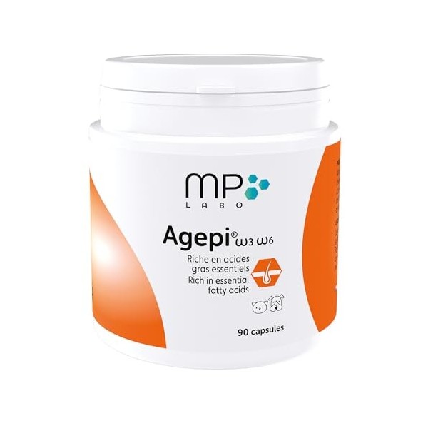 MP Labo Agepi® Omega 3 Omega 6 - 90 Capsules pour Chien et Chat - Riche en Acides Gras Essentiels et Vitamines A et E Oméga-3