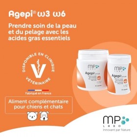 MP Labo Agepi® Omega 3 Omega 6 - 90 Capsules pour Chien et Chat - Riche en Acides Gras Essentiels et Vitamines A et E Oméga-3