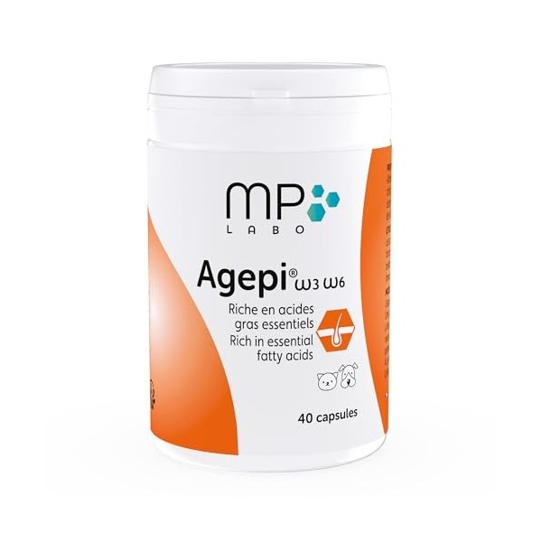 MP Labo Agepi® Omega 3 Omega 6 - 90 Capsules pour Chien et Chat - Riche en Acides Gras Essentiels et Vitamines A et E Oméga-3